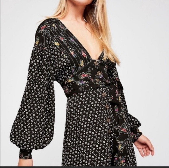 Free People Black Floral Women's Dress - Picture 3 of 14